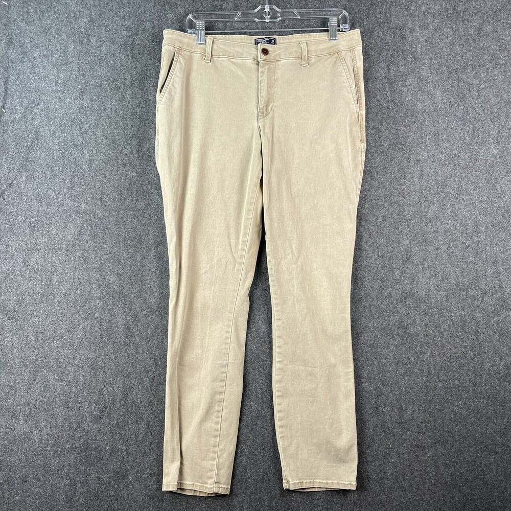 Abercrombie Fitch Mens Pants 31x28 Khaki Button Fly Chino Flat Front EUC